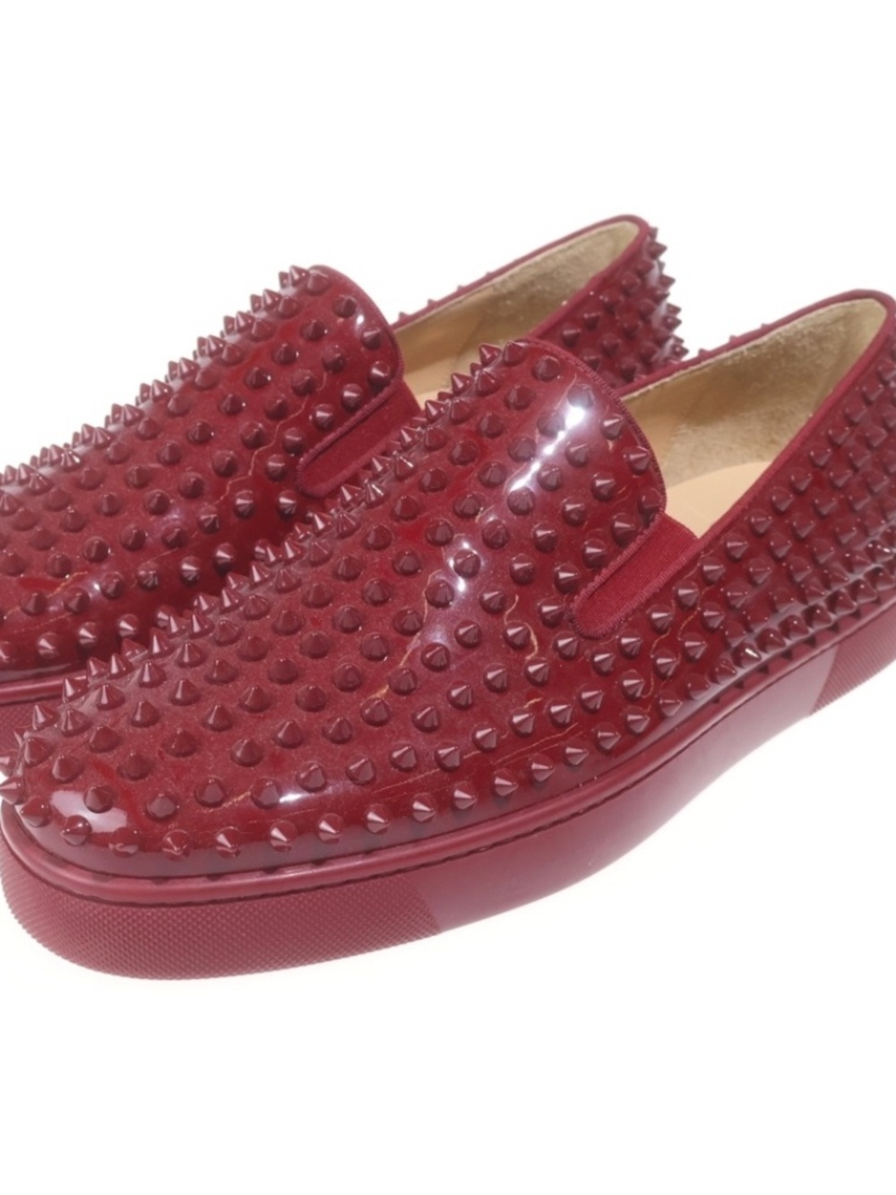 Christian Louboutin Roller-Boat Spikes Burgundy Patent Sneakers Sz 42.5